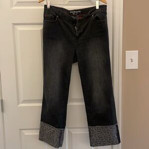 Peace, Love, World Faded  Black Denim Jeans with Button Details